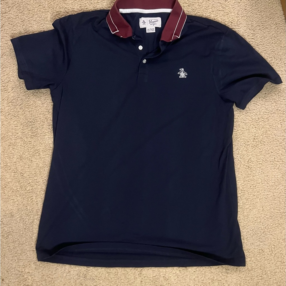 Original Penguin Navy Polo with Burgundy Contrast Collar